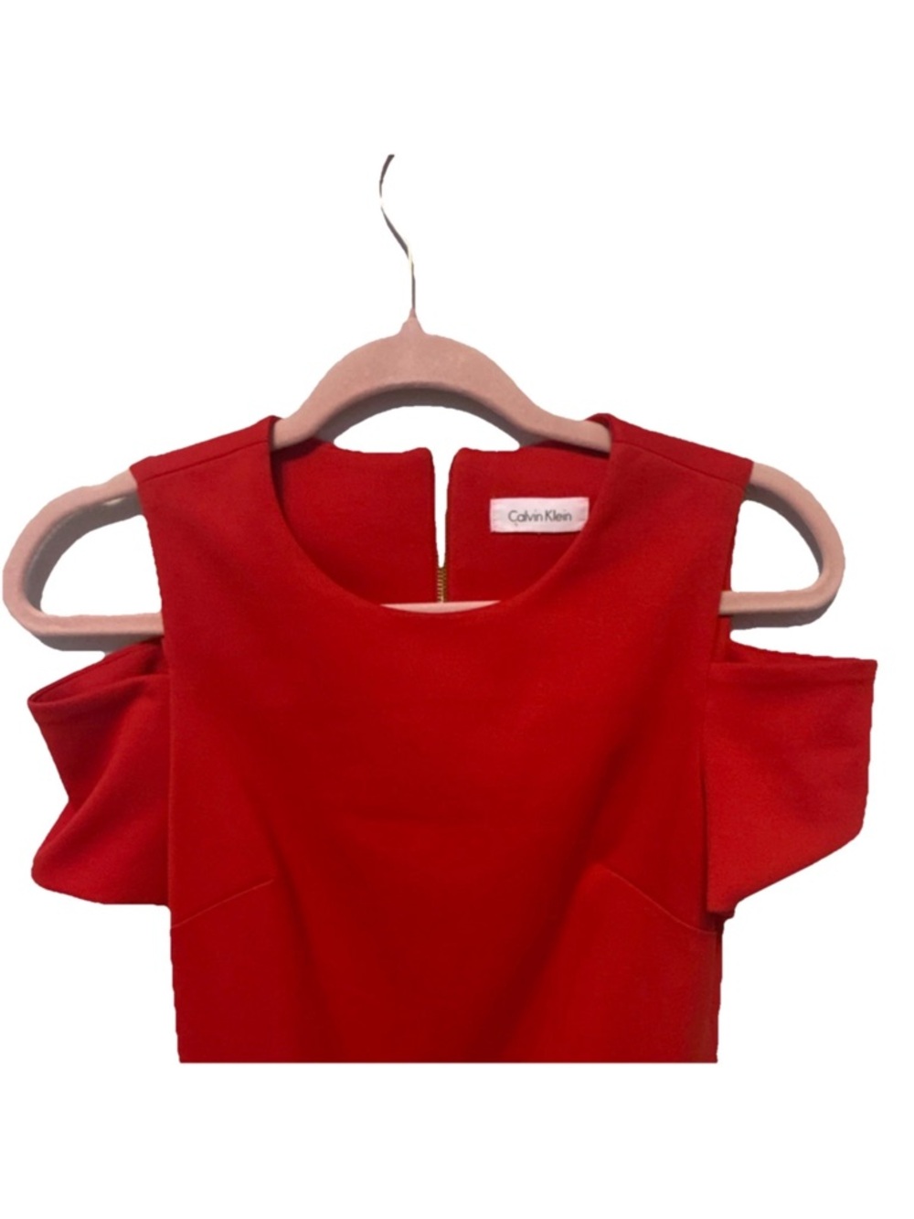 Calvin Klein Women's Red Cold-Shoulder Sheath Knee Length Dress Sz 10 - Picture 2 of 5